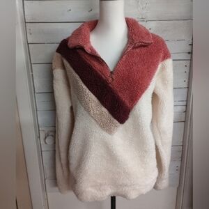 Baevely Sherpa Chevron 1/4-Zip Pullover Size Small Color Block Retro Style.